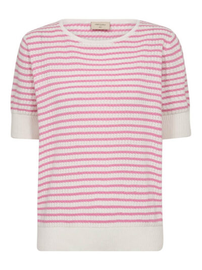 pink og hvid stribet strik med korte ærmer. Freequent FQDODO-PULLOVER Star off-white w. Fuchsia Pink