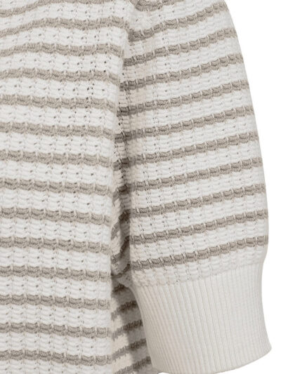 ærme på beige stribet strik me korte ærmer. Freequent FQDODO-PULLOVER Star Off-white w. Simply Taupe