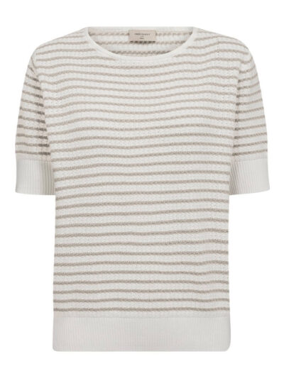 beige stribet strik me korte ærmer. Freequent FQDODO-PULLOVER Star Off-white w. Simply Taupe