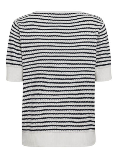 ryggen af hvid og blå stribet strik med korte ærmer. Freequent FQDODO-PULLOVER Star Off-white w. Navy Blazer