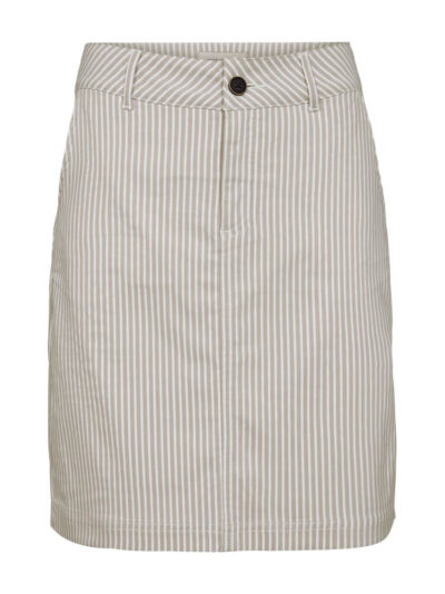 beige nederdel med striber. Freequent FQREXA-SKIRT Simply Taupe w. Star Off-white