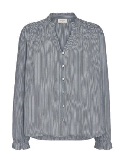 blå bluse med knaplukning og v-hals Freequent FQHELLY-BLOUSE Moonbeam w. Vintage Indigo