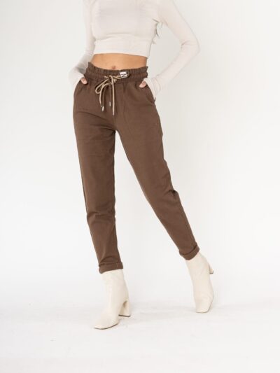MIND by lene Canvas brun joggere med elastik i taljen