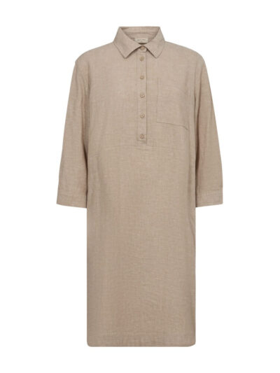 beige kjole i hør Freequent FQLALUNA-DRESS Sand melange