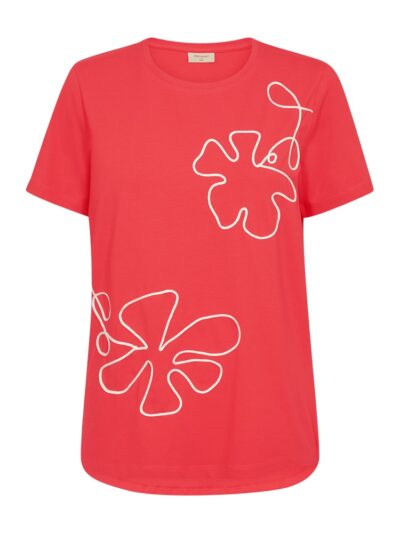 rød t-shirt Freequent FQFENJAL-TEE Bittersweet w. Star Off-white