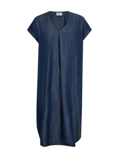 lang blå denimkjole med korte ærmer. Freequent FQRENNA-DRESS Medium Blue Denim