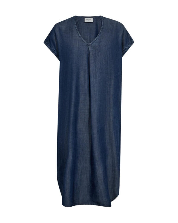 lang blå denimkjole med korte ærmer. Freequent FQRENNA-DRESS Medium Blue Denim