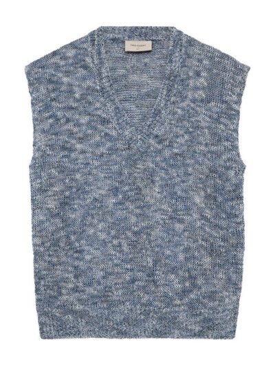 blå vest i strik Freequent FQBALTER-WAISTCOAT Brilliant White w Deep Ultrama
