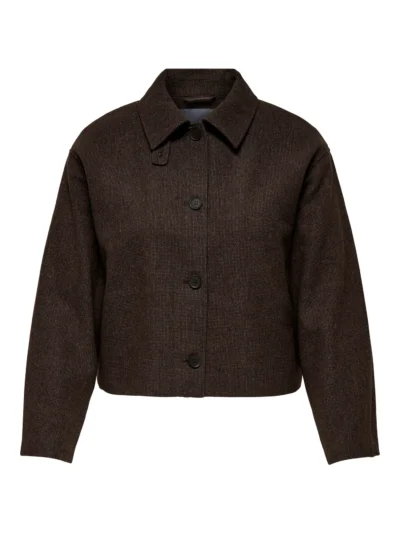 kort brun jakke med knaplukning ONLY Carmakoma CARALEX Short Jacket Seal Brown Check