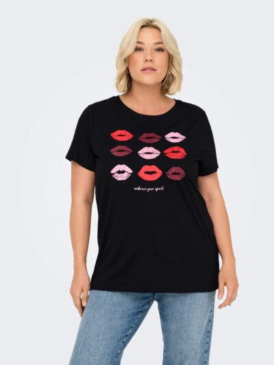 ONLY Carmakoma CARSIMONE LIFE SS O-NECK  JRS | Black/ LIPS