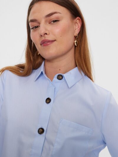 krave på blå skjorte med brune knapper Freequent FQFLYNN-SH Chambray Blue