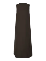 ryggen af ærmeløs lang brun kjole med bindebånd på fronten. PIECES PCJENNA Midi Tie Dress Delicioso