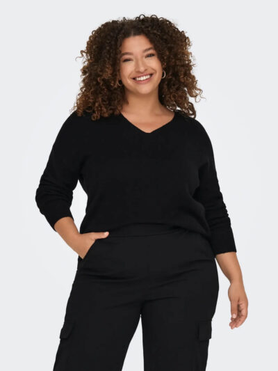 model med sort strik med v-hals ONLY Carmakoma CARMARGARETA Pullover Black