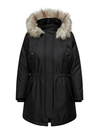 sort vinterjakke med pelskant på hætte. ONLY Carmakoma CARIRENA Parka Coat Black