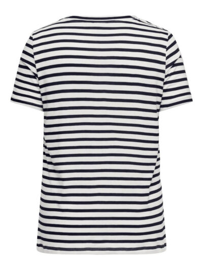 ryggen af stribet t-shirt med rødt hjerte på brystet. ONLY Carmakoma CARKIKO T-shirt
