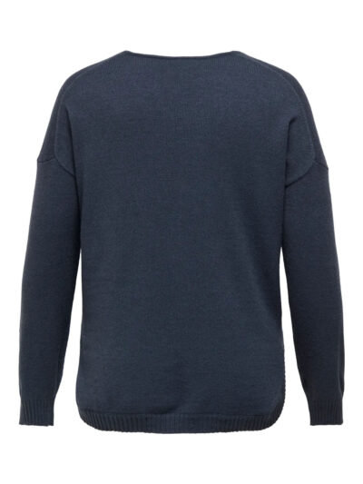 ryggen af navy blå strik med v-hals ONLY Carmakoma CARMARGARETA Pullover Ombre Blue