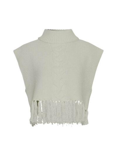 hvid vest med høj hals og frynser. MOSS Copenhagen MSCHEsmai M Vest