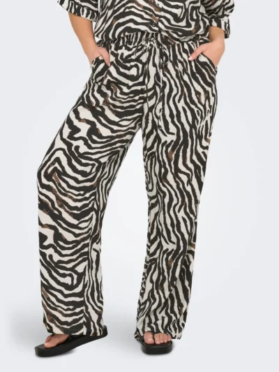 sidelommer på bukser med zebra print. ONLY Carmakoma CARBERTE Pants Pumice Stone Zebra