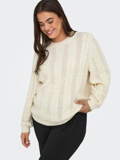 model med hvid kabel strik ONLY Carmakoma CARRUBINA Knit Whitecap Gray
