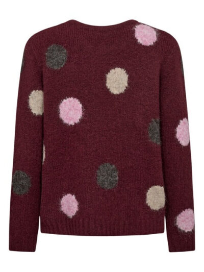 ryggen af vinrød strik med store prikker Freequent FQLOUISA-PULLOVER Port Royale Mel w Moonbeam Mel