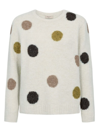 hvid strik med farvede store prikker. Freequent FQLOUISA-PULLOVER Moonbeam mel w A. bronze mel
