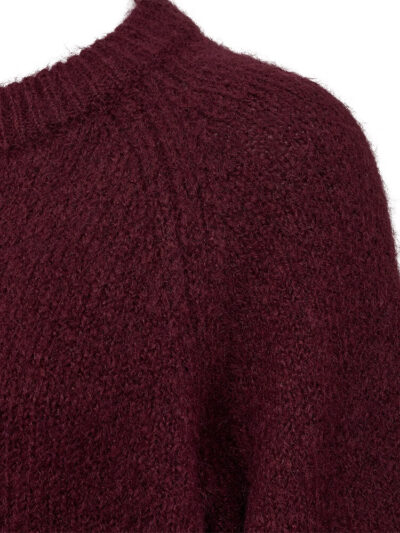 raglan ærmer på vinrød strik med 3/4 ærmer. Freequent FQGRSLULU-PULLOVER Port Royale Melange