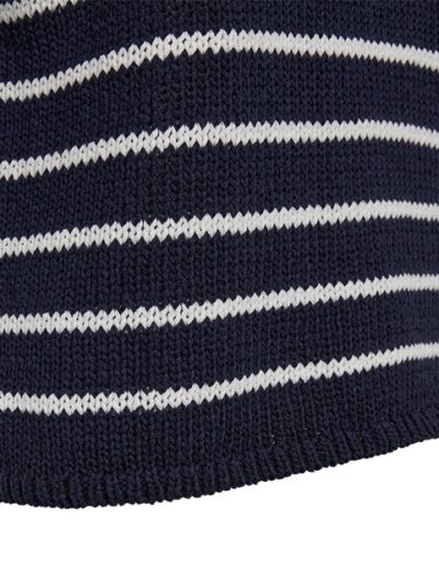 nærbillede af hvide striber på blå stribet strik bluse. Freequent FQGRANDE-PULLOVER Navy Blazer w. Brilliant White