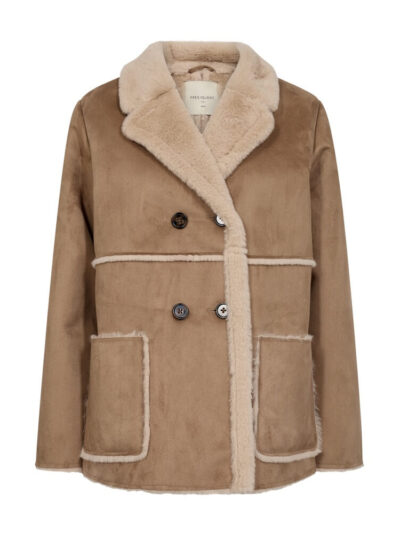 brun ruskindsjakke med faux fur Freequent FQLAMSE-JACKET Thrush