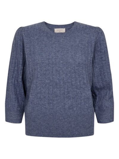 blå strik med struktur Freequent FQHARA-PULLOVER Vintage Indigo Melange