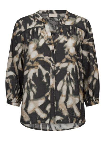 sort mønstret bluse med knapper Freequent FQNUNU-BLOUSE Asphalt w. Antique Bronze