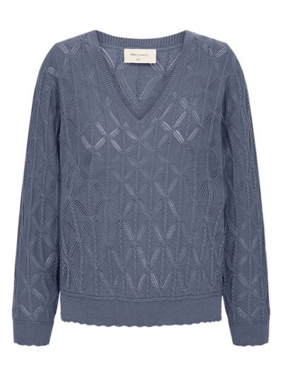 blå strik med v-hals Freequent FQDODO-PULLOVER Vintage Indigo