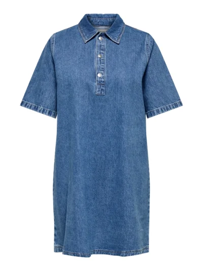 kortærmet denimkjole i blå ONLY Carmakoma CARGRY Dress Medium Blue Denim
