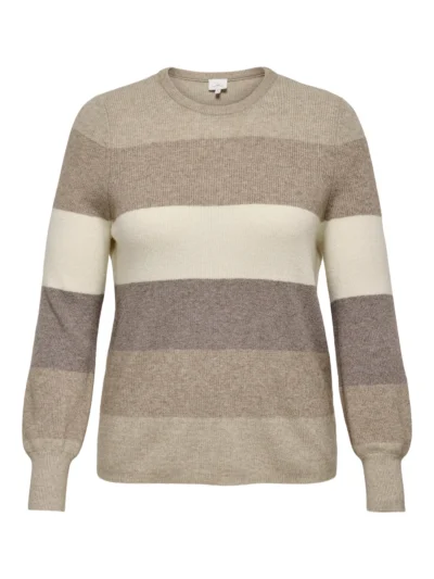 stribet strik i beige ONLY Carmakoma CARNEW Daria Pullover