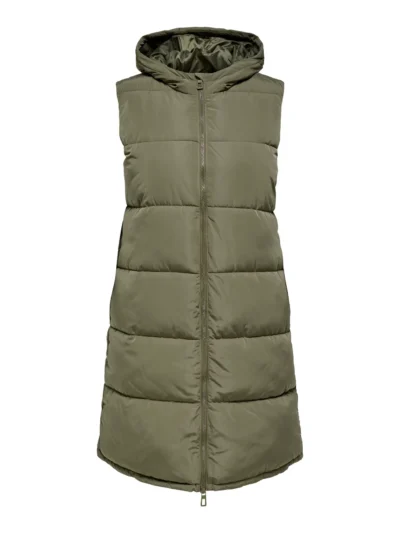 lang grøn vest vatteret ONLY Carmakoma CARALINA Long Waistcoat Stone Gray