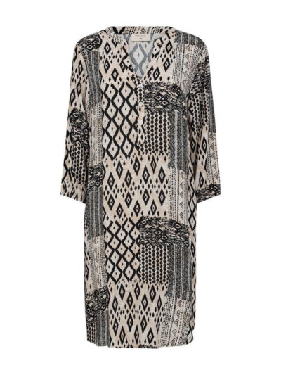 sort hvid mønstret kjole Freequent FQLOVO-DRESS Rainy Day w. Black
