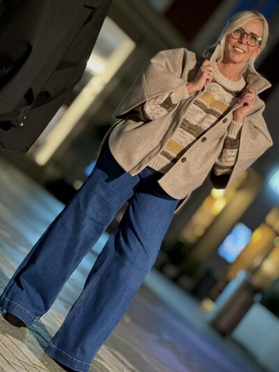 lene i brun stribet strik MOSS Copenhagen MSCHConstance Pullover STP Oatmeal Sla Blk