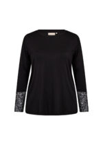 langærmet sort bluse med blonder på ærmerne. Wasabi WA-STELLA 24 Bluse Black