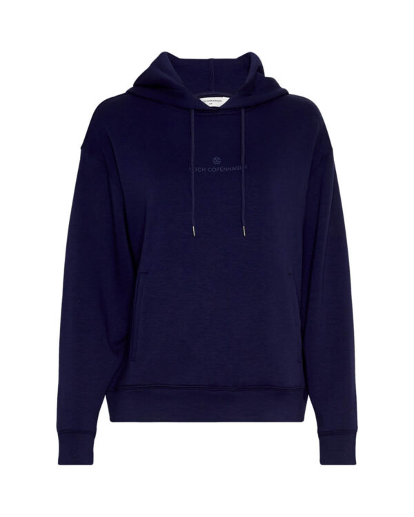 blå hættetrøje MOSS Copenhagen MSCHIma Q Icon Logo Hood Sweatshirt
