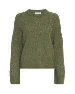 grøn strik med broderede blomster. MOSS Copenhagen MSCHMiabelle Hope Pullover EMB
