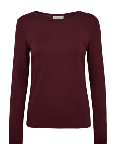 lanærmet bordeaux rød bluse med rund hals. Freequent FQLIANA-TEE Port Royale