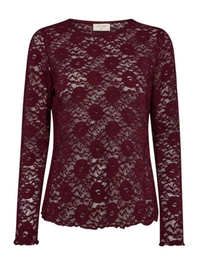 rød blondebluse let gennemsigtig. Freequent FQLENNON-BLOUSE Port Royale