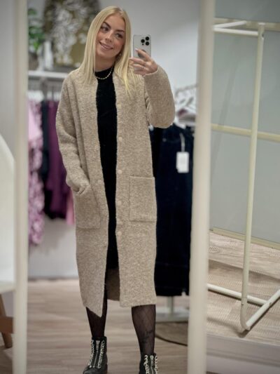 lang beige cardigan Freequent FQJUMP-CARDIGAN Desert Taupe Melange