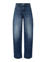 blå jeans med nitter foran og barrel fit. PIECES PCMERLE JEANS Dark Blue Denim