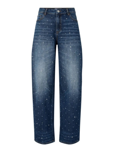 blå jeans med nitter foran og barrel fit. PIECES PCMERLE JEANS Dark Blue Denim
