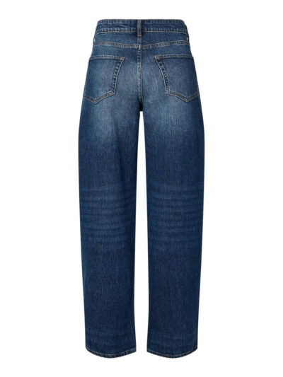 baglommer på blå jeans med nitter foran og barrel fit. PIECES PCMERLE JEANS Dark Blue Denim