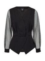 sort bluse med vhals og transparante ærmer. NÜ Bao Blouse Black