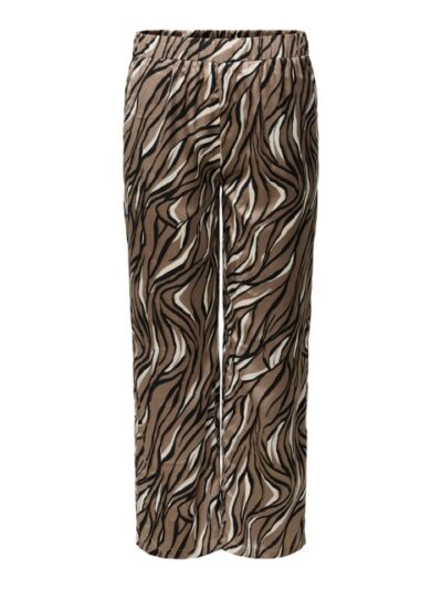 mønstrede bukser med zebra mønster i jordfarver. ONLY Carmakoma CARSIBBIA Pant Silver Mink Urban Zebra