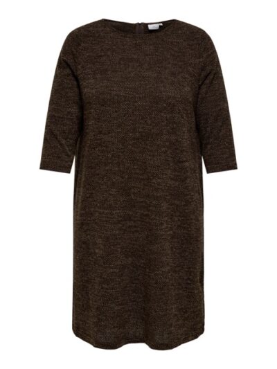 strikkjole med 3/4 ærmer. ONLY Carmakoma CARMARTHA Knee Dress Dark Earth