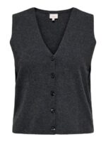 grå strikvest med v-hals og knaplukning. ONLY Carmakoma CARBETINA Vest Dark Grey Melange