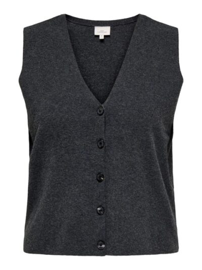 grå strikvest med v-hals og knaplukning. ONLY Carmakoma CARBETINA Vest Dark Grey Melange